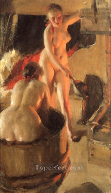 Women bathing in the sauna foremost Sweden Anders Zorn Oil Paintings